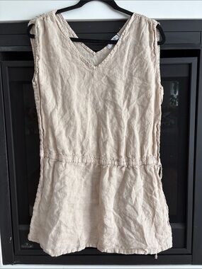 Luisa Ricci 100% Linen V- Neck Dress in Beige